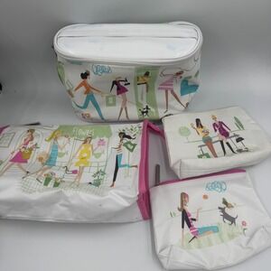 Clinique Makeup Bag Set Women OS White Pink City Girl Illustration 4 Piece